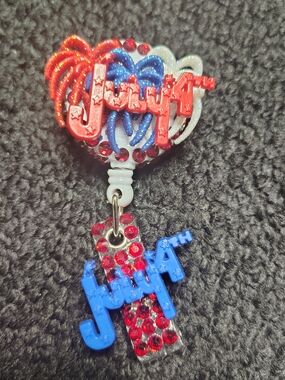 Patriotic July 4th Red White Blue Retractable Badge Reel Work Id Badge Holder